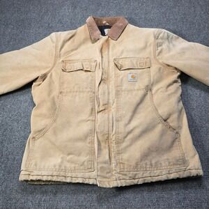 VTG Carhartt  Canvas Barn Coat Quilted Lined Corduroy Collar Mens Chore Jacket